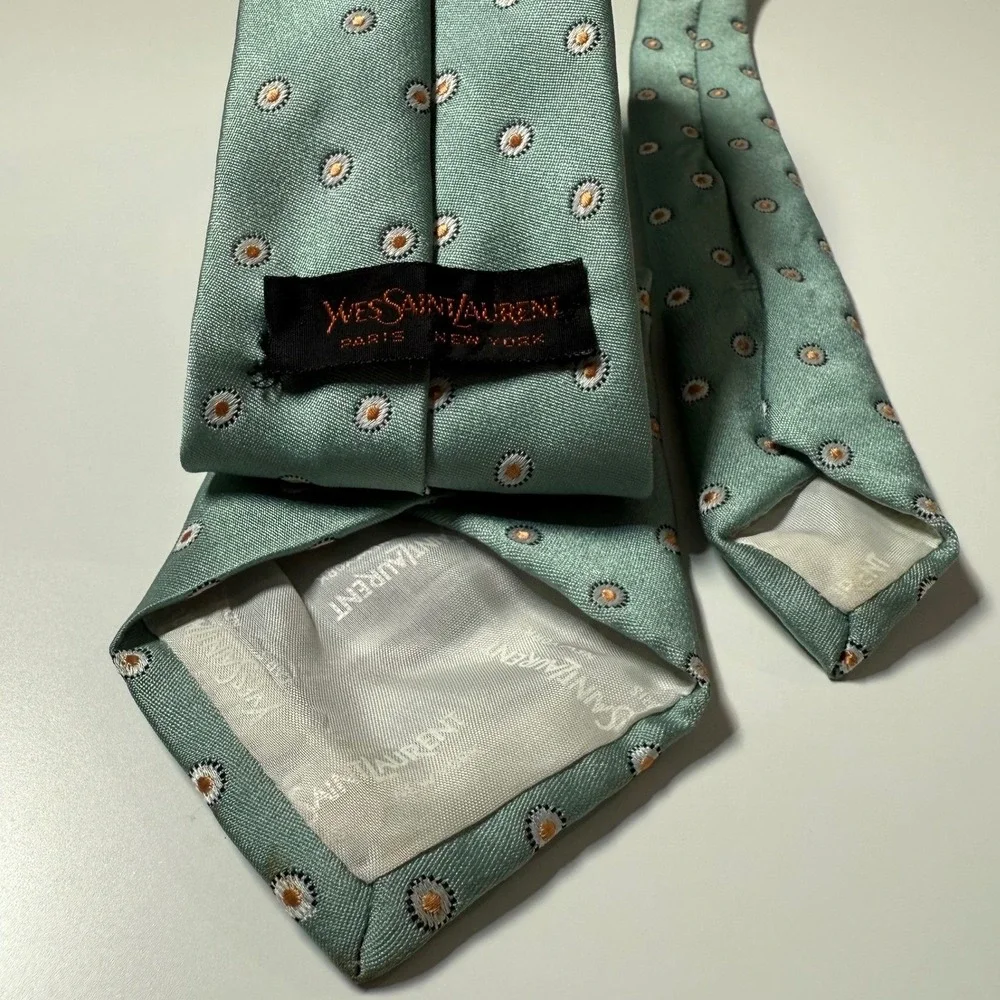 Yves Saint Laurent Tie Mens Green Geometric Medallion YSL Logo